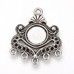 Tibetan Style Alloy Cabochon and Rhinestone Connector Settings, Chandelier Components Links, Cadmium Free & Lead Free, Antique Silver, Tray: 10mm, Fit for 1.5mm rhinestone, 31x26x2mm, Hole: 2mm(X-TIBE-Q075-11AS-LF)