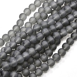Baking Paint Transparent Glass Bead Strands, Frosted, Round, Gray, 4mm, Hole: 1.1~1.6mm, about 200pcs/strand, 31.4 inch(GLAA-S031-4mm-12)