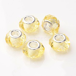 Handmade Glass European Beads for Biagi Bracelet Making, Platinum Color Brass Core, Yellow Green, 14x10mm, Hole: 5mm(X-GPDL25Y-10)