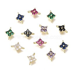 Brass Pave Cubic Zirconia Flower Links Connector Charms, Rack Plating, Long-Lasting Plated, Lead Free & Cadmium Free, Mixed Color, Real 18K Gold Plated, 10x7x3mm, Hole: 1~1.2mm(KK-K427-04G)