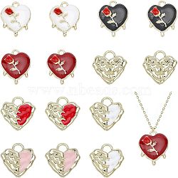 CHGCRAFT 14Pcs 7 Styles Alloy Enamel Pendants, Light Gold, Heart, Mixed Color, 19x15~18x3~4.5mm, Hole: 1.8~4mm, 2pcs/style(ENAM-CA0001-40)