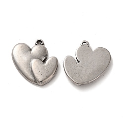 Valentine's Day 304 Stainless Steel Pendants, Heart Charm, Stainless Steel Color, 19x18x3mm, Hole: 0.8mm(STAS-E193-03P)