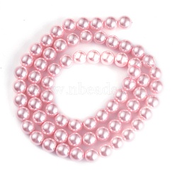 Glass Pearl Beads Strands, Pearlized, Round, Pearl Pink, 12mm, Hole: 1mm, about 70pcs/strand, 32 inch(X-HY-12D-B82)