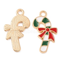 Christmas Light Gold Tone Alloy Enamel Pendants, Cadmium Free & Lead Free, Candy Cane Charm, White, 22x12x1mm, Hole: 1.5mm(ENAM-M059-01KCG-02)