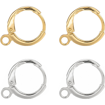 32Pcs 2 Color Brass Huggie Hoop Earring Findings, with Loop, Long-Lasting Plated, Lead Free & Nickel Free, Real Gold Plated & Real Platinum Plated, 12 Gauge, 14.7x11.7x2mm, Hole: 1.8mm, 2 color, 16pcs/color, 32pcs