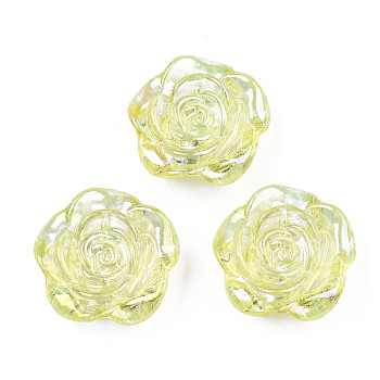 Transparent Acrylic Beads, Rainbow Color Plated, Flower, Champagne Yellow, 18~18.5x19x7mm, Hole: 1.6mm