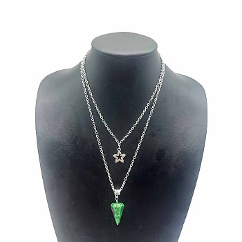 Star Pendant Necklaces, Natural Gemstone Hexagonal Cone Necklace, Double Layer Necklaces