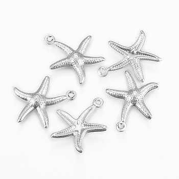 304 Stainless Steel Charms, Starfish/Sea Stars, Stainless Steel Color, 17.5x15.5x2mm, Hole: 1mm

