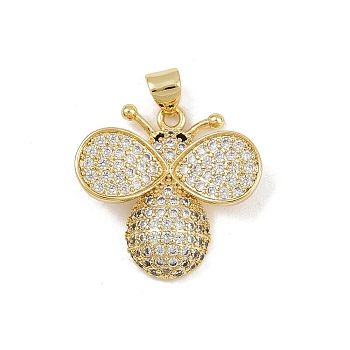 Brass Micro Pave Cubic Zirconia Pendants, Cadmium Free & Lead Free, Bees, Golden, 22x22.5x5.5mm, Hole: 4.5x3.5mm