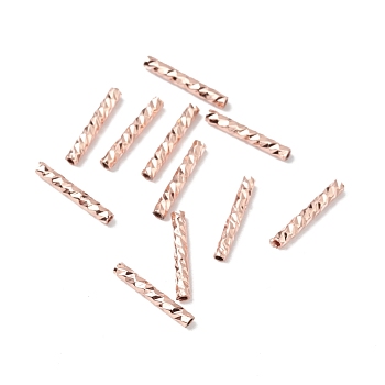 Rack Plating Brass Straight Tube Beads, Cadmium Free & Lead Free, Long-Lasting Plated, Rose Gold, 10x1.5mm, Hole: 0.8mm