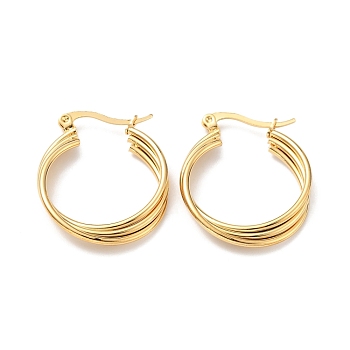 Vacuum Plating 201 Stainless Steel Interlocking Triple Hoop Earrings with 304 Stainless Steel Pins, Intertwined Jewelry for Women, Golden, 30x25x4.5mm, Pin: 0.6mm