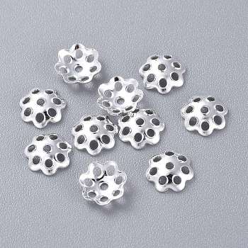 201 Stainless Steel Bead Caps, Multi-Petal, Flower, Silver, 6x2mm, Hole: 0.9mm