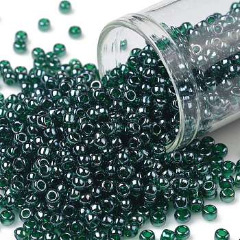 TOHO Round Seed Beads, Japanese Seed Beads, (118) Transparent Luster Green Emerald, 8/0, 3mm, Hole: 1mm, about 10000pcs/pound