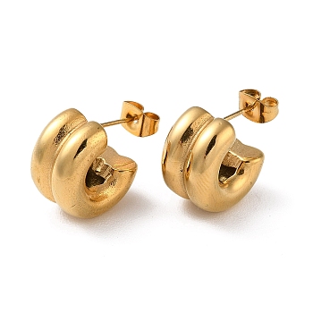 Ion Plating(IP) 304 Stainless Steel Round Stud Earrings, Half Hoop Earrings, Real 18K Gold Plated, 15.5x9.5mm
