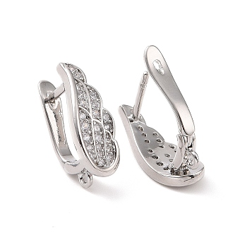 Rack Plating Brass Micro Pave Cubic Zirconia Hoop Earring Findings with Latch Back Closure, with Vertical Loops, Wings, Cadmium Free & Lead Free, Platinum, 18x7x11mm, Hole: 1.2mm, Pin: 1mm