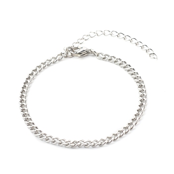 304 Stainless Steel Curb Chain Bracelets, Stainless Steel Color, 7.40 inch(188mm)