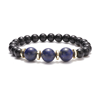 Stretch Bracelets for Women, Natural Lapis Lazuli & Natural Wood Beaded Bracelet, Inner Diameter: 2-1/4 inch(5.7cm), Beads: 8.5mm