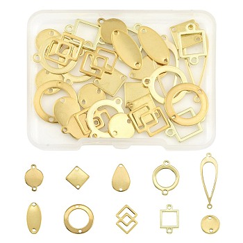 30Pcs 10 Styles Stainless Steel & Brass & Alloy Connector Charms, Rhombus Square Teardrop, Mixed Shapes, Golden, 10~30x7.5~16x0.5~1.2mm, Hole: 1.2~2.5mm