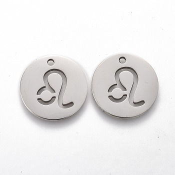 201 Stainless Steel Pendants, Twelve Constellations, Stainless Steel Color, Leo, 16x1.2mm, Hole: 1.5mm