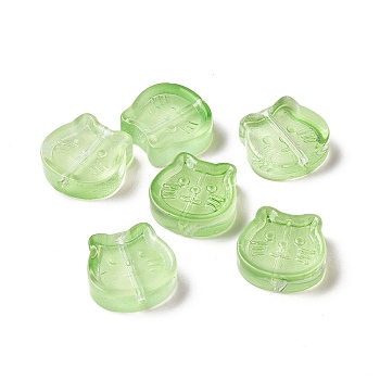 Transparent Spray Painted Glass Beads, Cat, Light Green, 13.5x14x5mm, Hole: 1.2mm