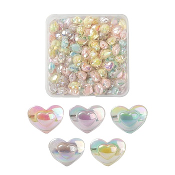 150Pcs 5 Colors Transparent Acrylic Beads, Bead in Bead, AB Color, Heart, Mixed Color, 13x17x9.5mm, Hole: 2.5mm, 30pcs/color