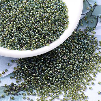 MIYUKI Round Rocailles Beads, Japanese Seed Beads, (RR361) Chartreuse Lined Olivine AB, 11/0, 2x1.3mm, Hole: 0.8mm, about 5500pcs/50g