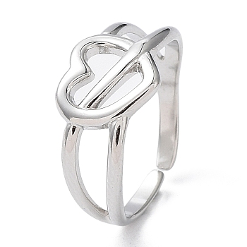 304 Stainless Steel Hollow Heart Open Cuff Rings, Stainless Steel Color, Inner Diameter: 16.8mm