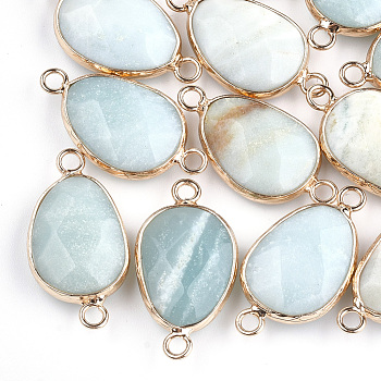 Natural Amazonite Links, with Brass Findings, Faceted, teardrop, Golden, 27.5x14.5~15x6~6.5mm, Hole: 2mm