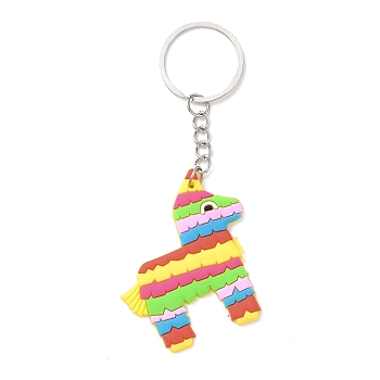 Cartoon PVC Plastic Keychain, for Mexican Holiday Party Decoration Gift Keychain, Horse Pattern, 10.8cm, Pendant: 53x47x3mm
