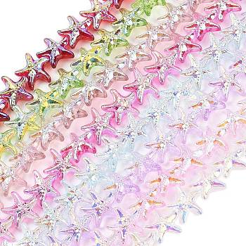 Electroplate Glass Beads Strands, Starfish, AB Color Plated, Half Plated, Mixed Color, 14.5~15x15.5~16x7~7.5mm, Hole: 0.8~1mm, about 60pcs/strand, 28.74''(73cm)