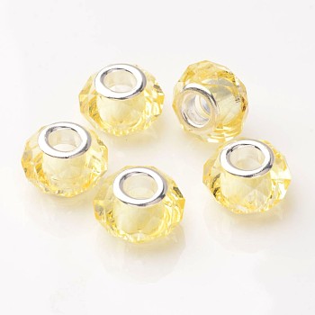 Handmade Glass European Beads for Biagi Bracelet Making, Platinum Color Brass Core, Yellow Green, 14x10mm, Hole: 5mm