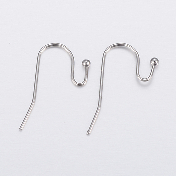 304 Stainless Steel Earring Hooks, Stainless Steel Color, 21x12x2mm, Pin: 0.7mm