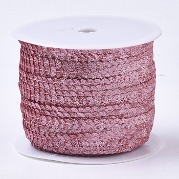 Ornament Accessories Plastic Paillette Bead Strands, with Glitter Powder, Sequins Trim, Flat Round, Hot Pink, 6x0.3mm, Hole: 1.2mm, about 100yards/roll