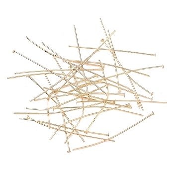 Iron Flat Head Pins, Light Gold, 40x0.6mm, 22 Gauge, about 3000pcs/500g, Head: 1.5mm