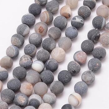 Natural Druzy Geode Agate Bead Strands, Frosted, Round, Dyed & Heated, Grade A, Gray, 10mm, Hole: 1mm, about 37pcs/strand, 15 inch
