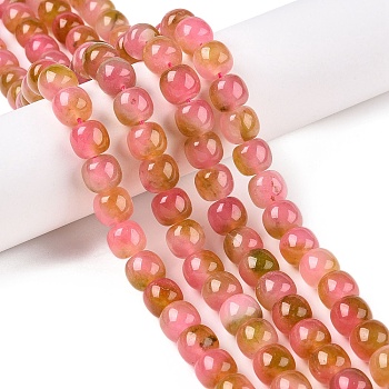 Dyed Natural White Jade Beads Strands, Two Tone, Barrel Beads, Salmon, 10x8.5~9mm, Hole: 1mm, about 43~45pcs/strand, 14.76~15.6''(37.5~39cm)