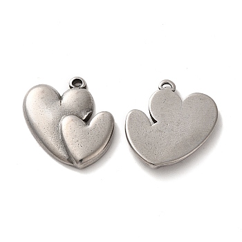 Valentine's Day 304 Stainless Steel Pendants, Heart Charm, Stainless Steel Color, 19x18x3mm, Hole: 0.8mm