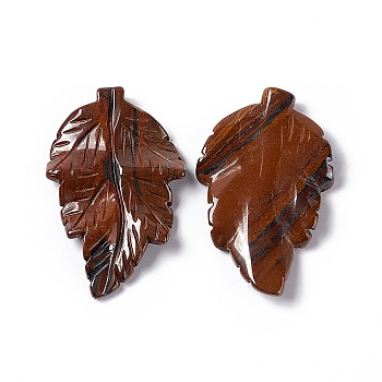 Natural Tiger Iron Pendants, Leaf Charms, 41.5x25~26x5mm, Hole: 0.8mm