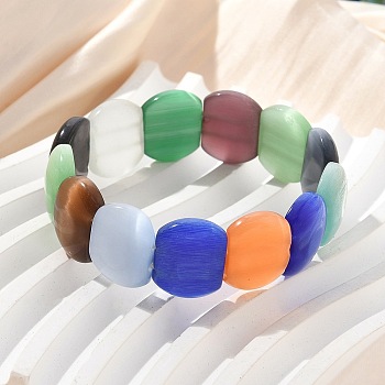 Handmade Lampwork Beaded Stretch Bracelets for Men Women, Oval, Colorful, 5/8~3/4x1/2 inch(1.7~1.75x1.35cm), Inner Diameter: 1-7/8~2-1/8 inch(4.75~5.4cm)