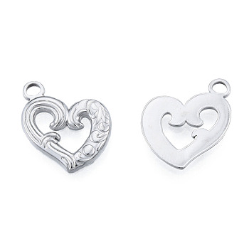 201 Stainless Steel Pendants, Heart, Stainless Steel Color, 18.5x15x1.5mm, Hole: 2mm