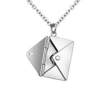 Stainless Steel Envelope Pendant Necklaces, with Cable Chains, Stainless Steel Color, 17.72 inch(45cm)