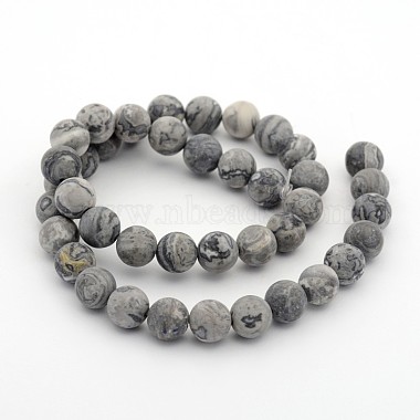 Frosted Natural Map Stone/Picasso Stone/Picasso Jasper Round Bead Strands(G-M272-08-6mm)-2