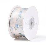 Single Face Printed Polyester Satin Ribbon, Flower Pattern, for Gift Packaging, White, 1-1/2 inch(38mm), about 20.00 Yards(18.29m)/Roll(SRIB-T009-05A)