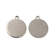 201 Stainless Steel Pendants, Flat Round Charm, Stainless Steel Color, 16x14x0.5mm, Hole: 1.2mm(STAS-P320-29P)