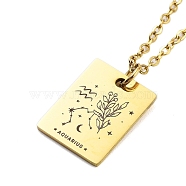 Birthday Flower 304 Stainless Steel Pendant Nacklaces For Women, Cable Chain Necklaces, Real 18K Gold Plated, Aquarius, 17.72 inch(45cm), pendant: 17x13mm(STAS-S124-03G-11)