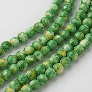 Natural Ocean White Jade Bead Strands, Round, Dyed, Lawn Green, 6mm, Hole: 1mm, about 73pcs/strand, 15.9 inch(405mm)(G-G916-6mm-02)