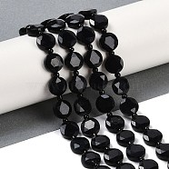 Natural Black Onyx(Dyed & Heated) Beads Strands, Faceted Pentagonal Cut, Flat Round, with Seed Beads, 10~10.5x5~6mm, Hole: 1mm, about 32~33pcs/strand, 15.75''(40cm)(G-C116-A73-01)