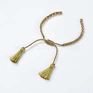 Polyester DIY Braided Bracelet Making, with Brass Findings and Tassel, Olive, 9-7/8 inch(250mm), 5mm, Hole: 2mm, Tassels: 24x5mm(X-MAK-K018-B01)