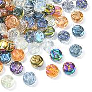 100Pcs Glass Beads, Flat Round with Initial Letter, Mixed Color, 9.5~10x4.5mm, Hole: 1mm(GLAA-CJ0002-22)