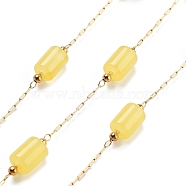 Handmade Column Natural Amber Beaded Chains, with Ion Plating(IP) 304 Stainless Steel Paperclip Chains, Unwelded, Real 18K Gold Plated, 2.2x1x0.5mm(CHS-P019-10G)